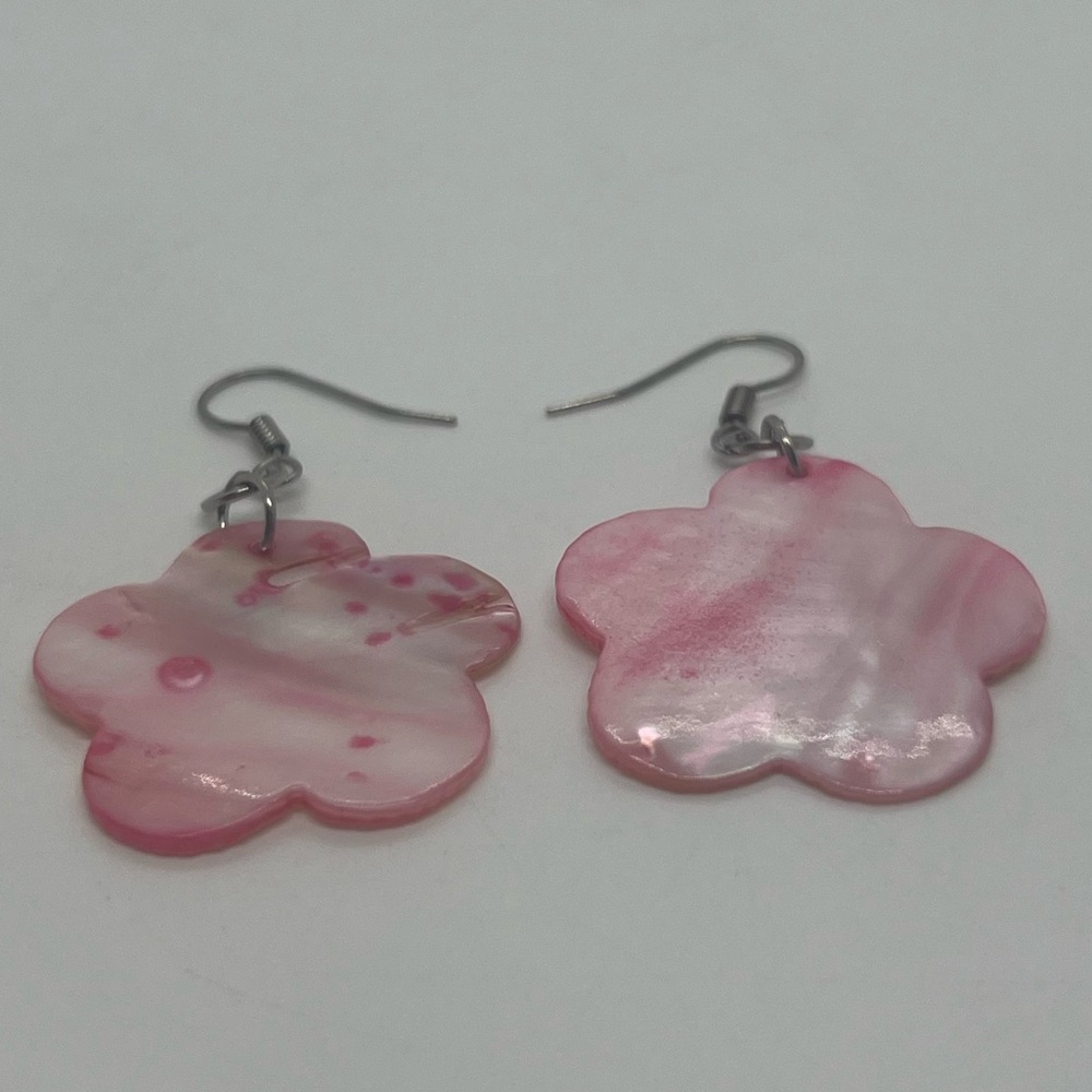 Pink Flower Shell Earrings - Picture 2 of 4